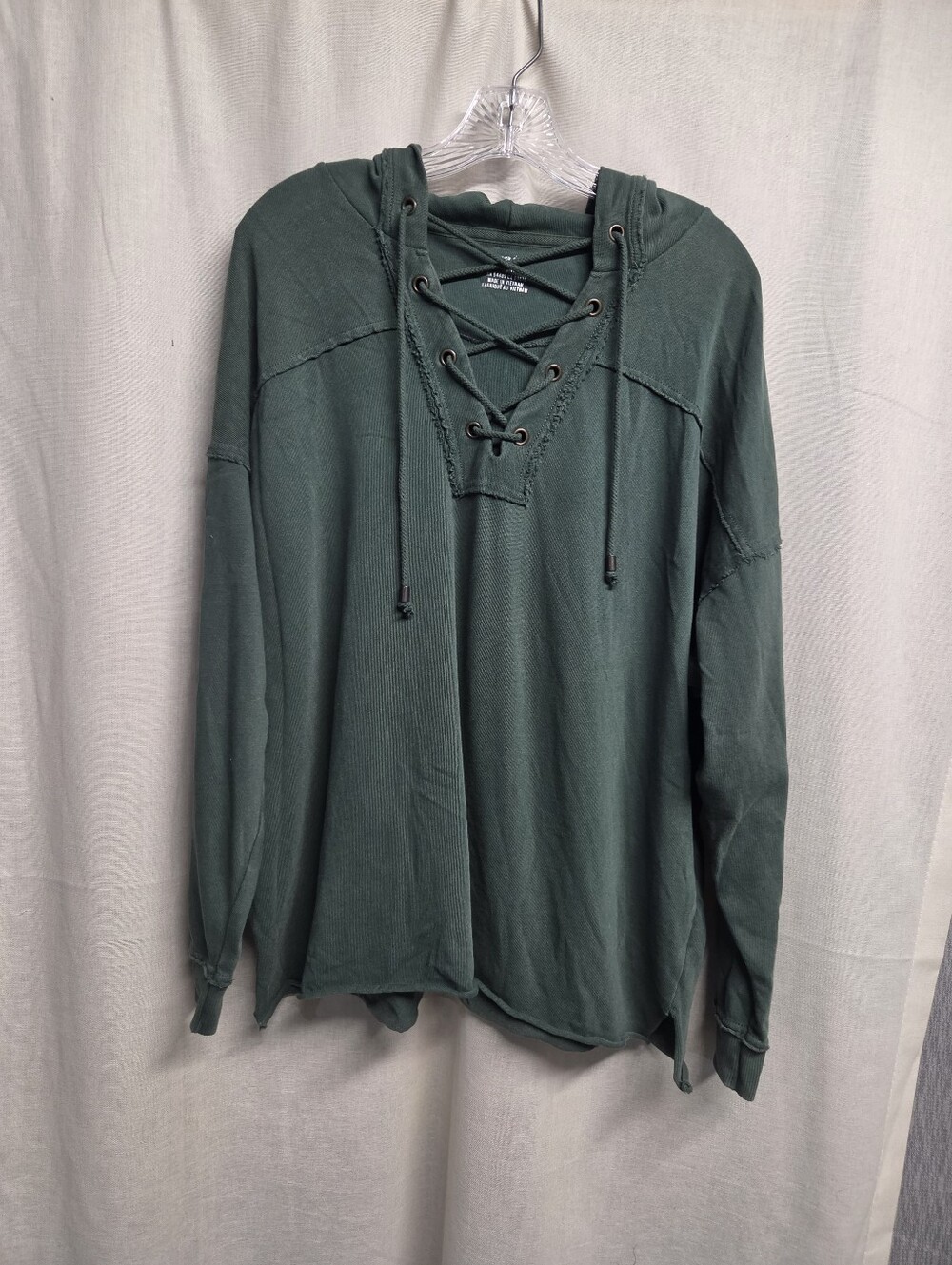 aerie Lace-Up Hooded Sweater - Forest Green